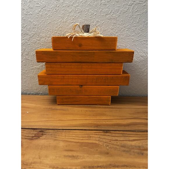 Wood Pumpkin Decor Fall Halloween Thanksgiving Orange Wood Handmade NEW - Picture 1 of 2